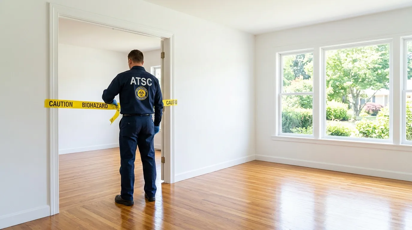 Certified biohazard cleanup crew performing Decomposition Cleanup in Brookville